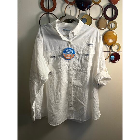 Columbia Shadowcaster women’s plus 1x white PFG SPF long sleeve button up shirt - Picture 3 of 7